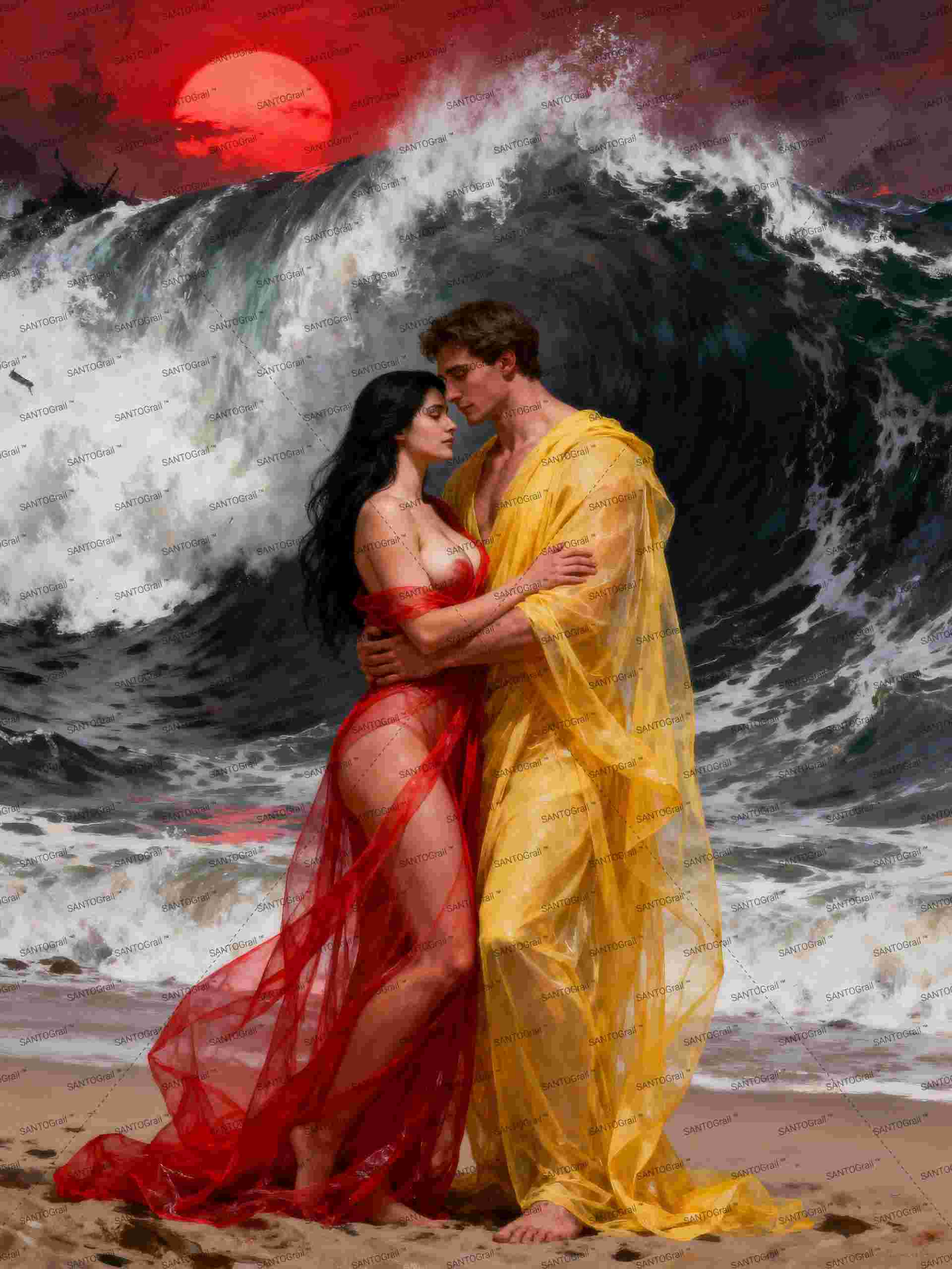 Los amantes del fin, es un lienzo coleccionable de alta calidad para imprimir. Lienzo digital para enmarcar y adornar salas o estudios en paredes blancas. Pieza de colección. Arte de autor.