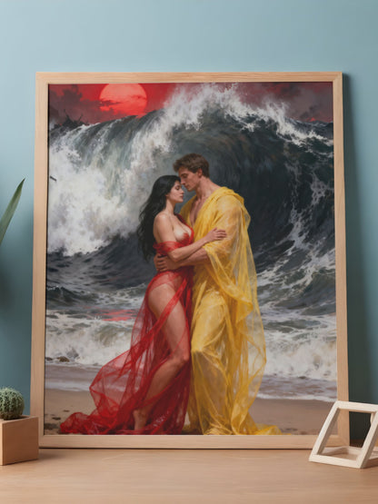 Los amantes del fin, es un lienzo coleccionable de alta calidad para imprimir. Lienzo digital para enmarcar y adornar salas o estudios en paredes blancas. Pieza de colección. Arte de autor.