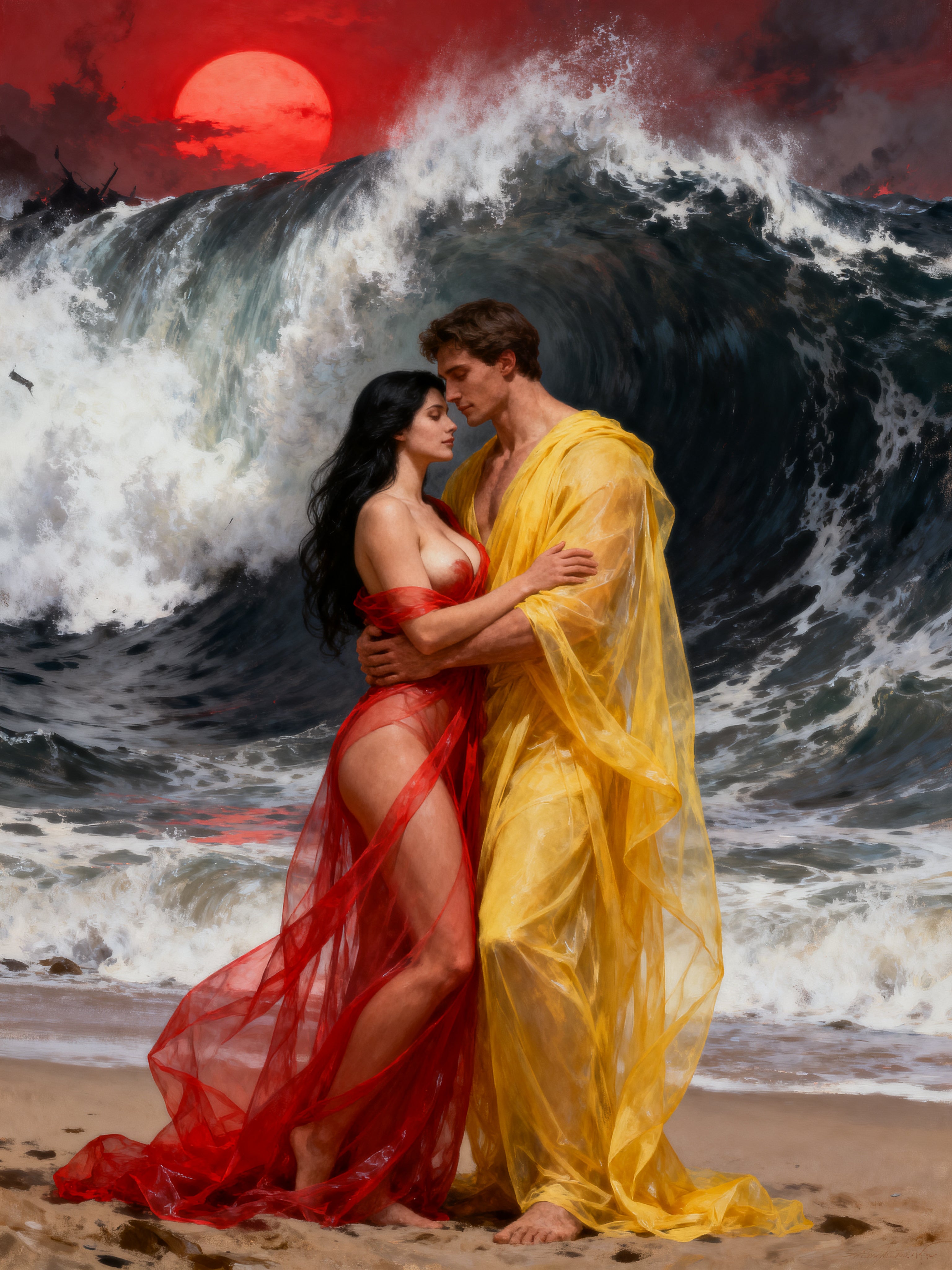 Los amantes del fin, es un lienzo coleccionable de alta calidad para imprimir. Lienzo digital para enmarcar y adornar salas o estudios en paredes blancas. Pieza de colección. Arte de autor.