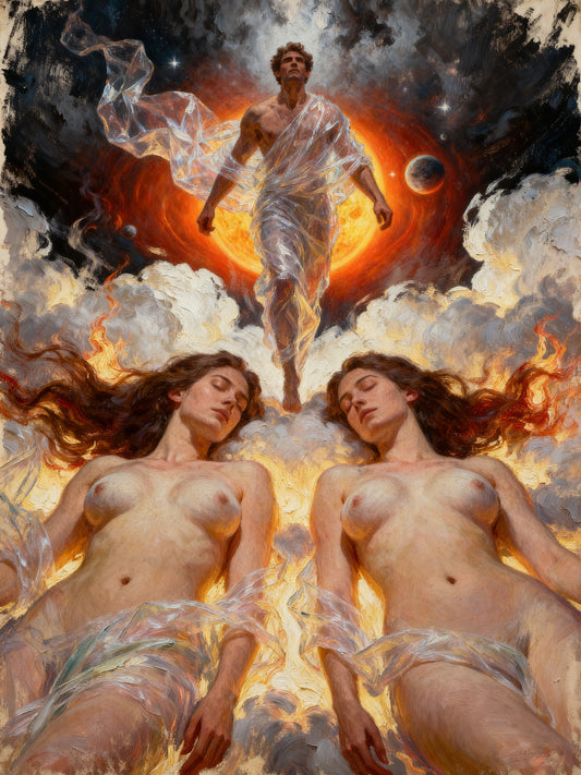 Morfeo en llamas, es un lienzo coleccionable de alta calidad para imprimir. Lienzo digital para enmarcar y adornar salas o estudios en paredes blancas. Pieza de colección. Arte de autor.