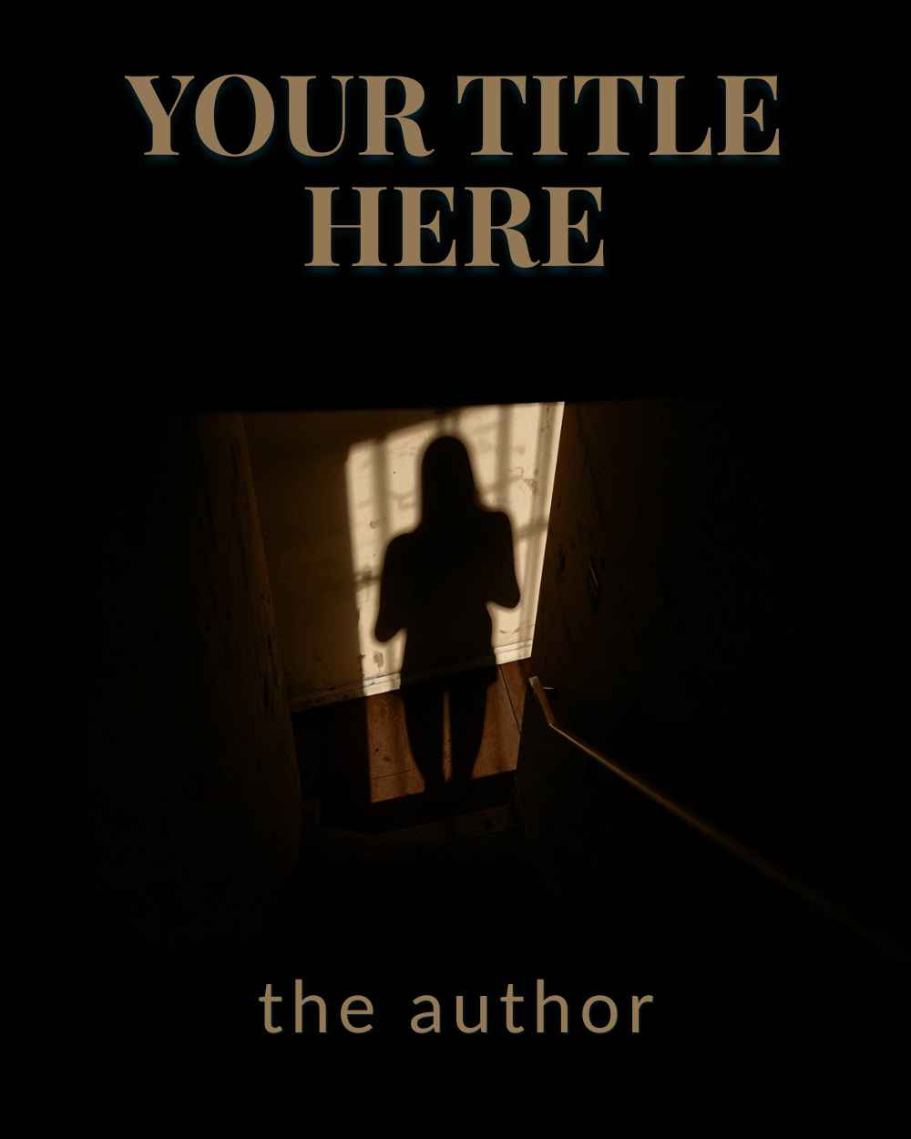 Ominious distorted shadow on staircase wall for suspense book cover. Ilustration for cover book. Noir.