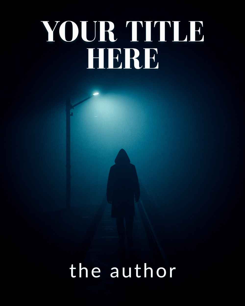 Blurred anonymous figure walking on foggy train platform for thriller. Book cover. Noir ilustration. Noir novel.