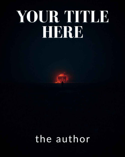 Tiny anonymous figure watching distant house fire at night for suspense book cover. Noir ilustration. Dark novel. Noir novel.