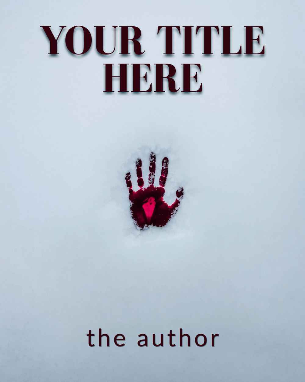 Single hand of dark blood on pristine white snow for psychological thriller cover. Noir ilustration. Noir novel.