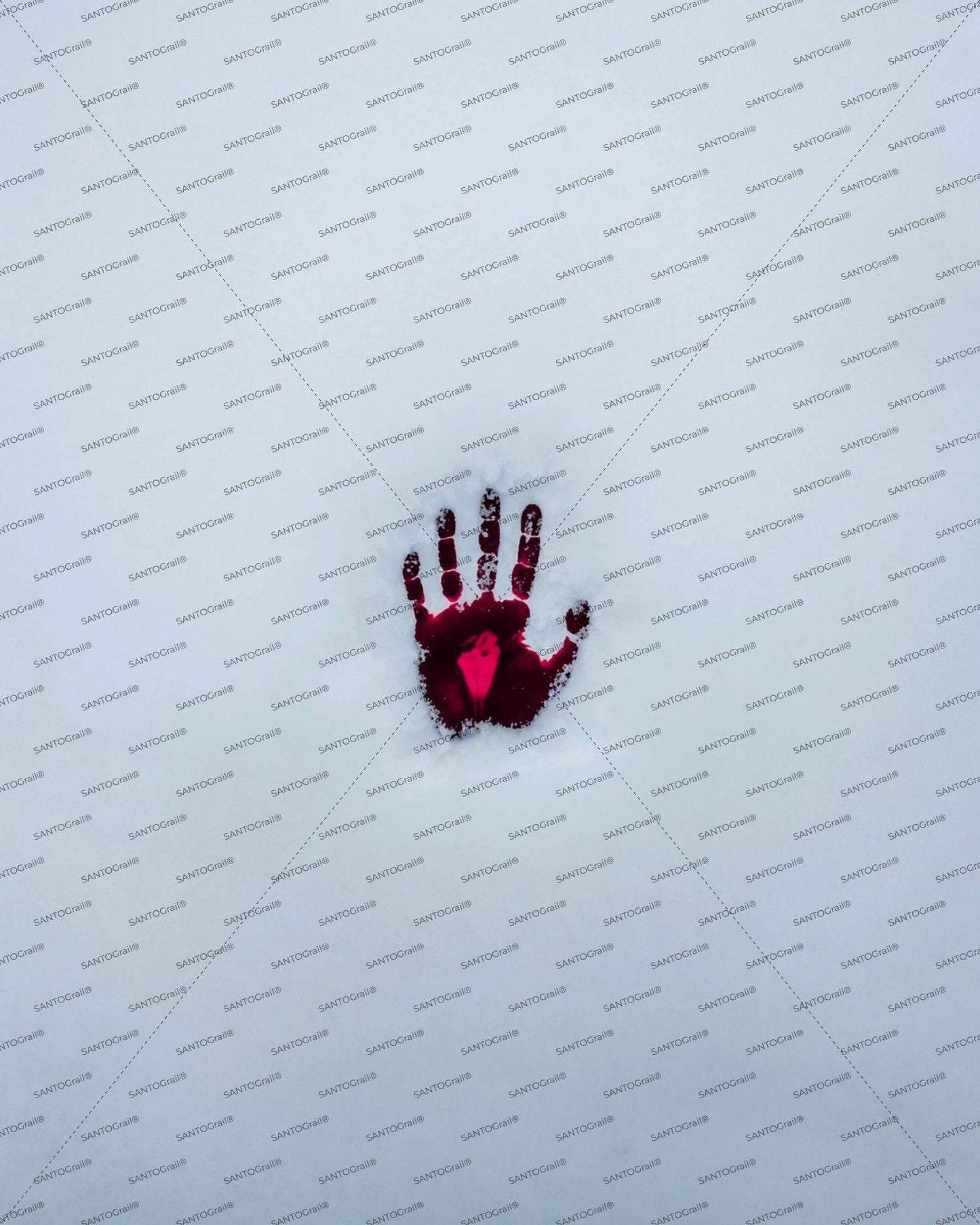 Single hand of dark blood on pristine white snow for psychological thriller cover. Noir ilustration. Noir novel.