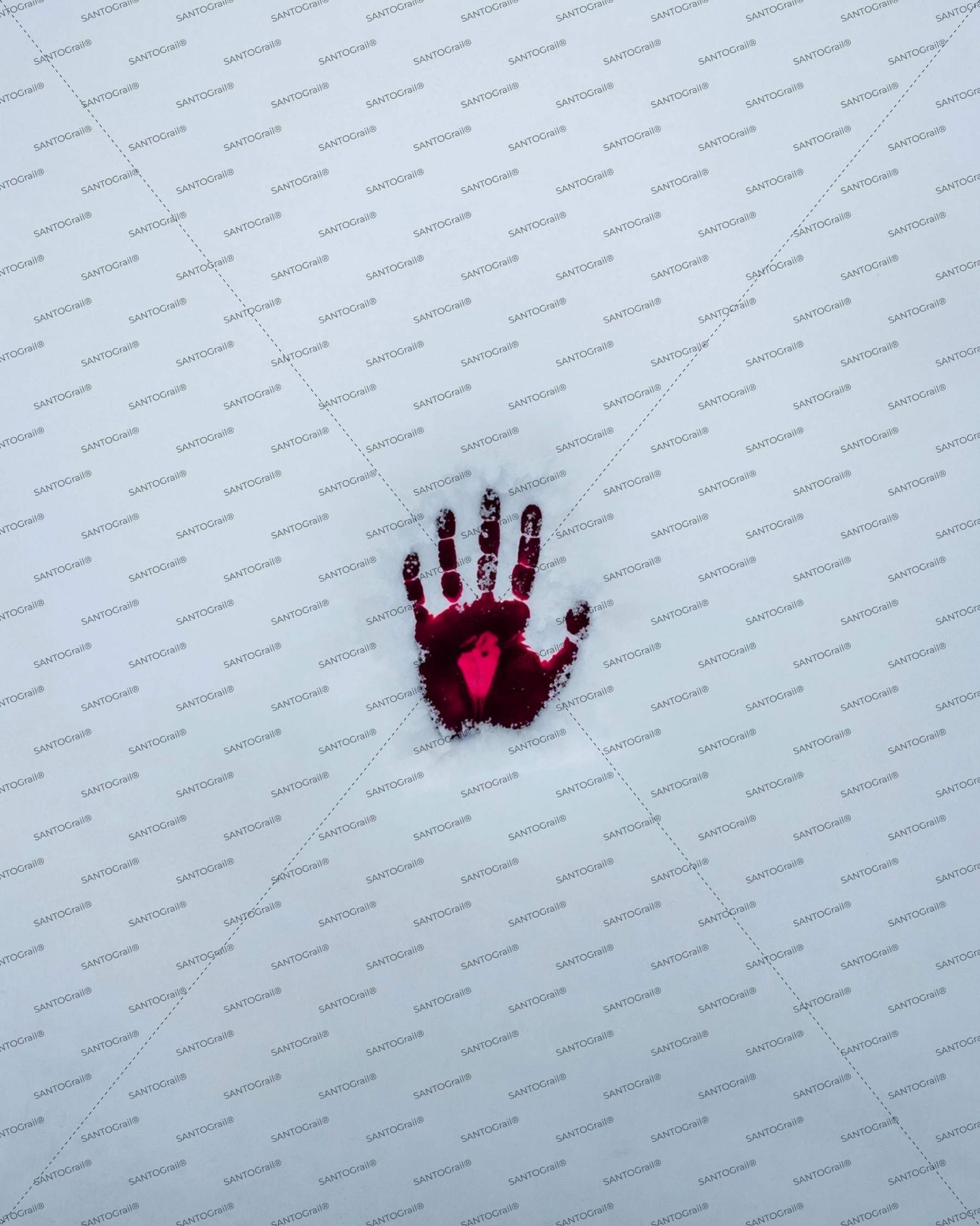 Single hand of dark blood on pristine white snow for psychological thriller cover. Noir ilustration. Noir novel.