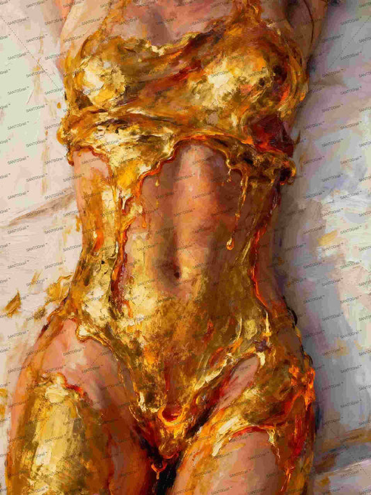 Pintura digital neoexpresionista con oro y tensión erótica