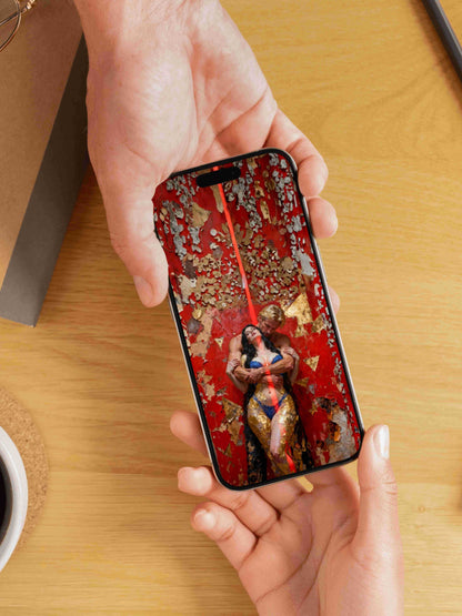 Pintura digital simbólica realismo fusión biológica luz roja pan oro